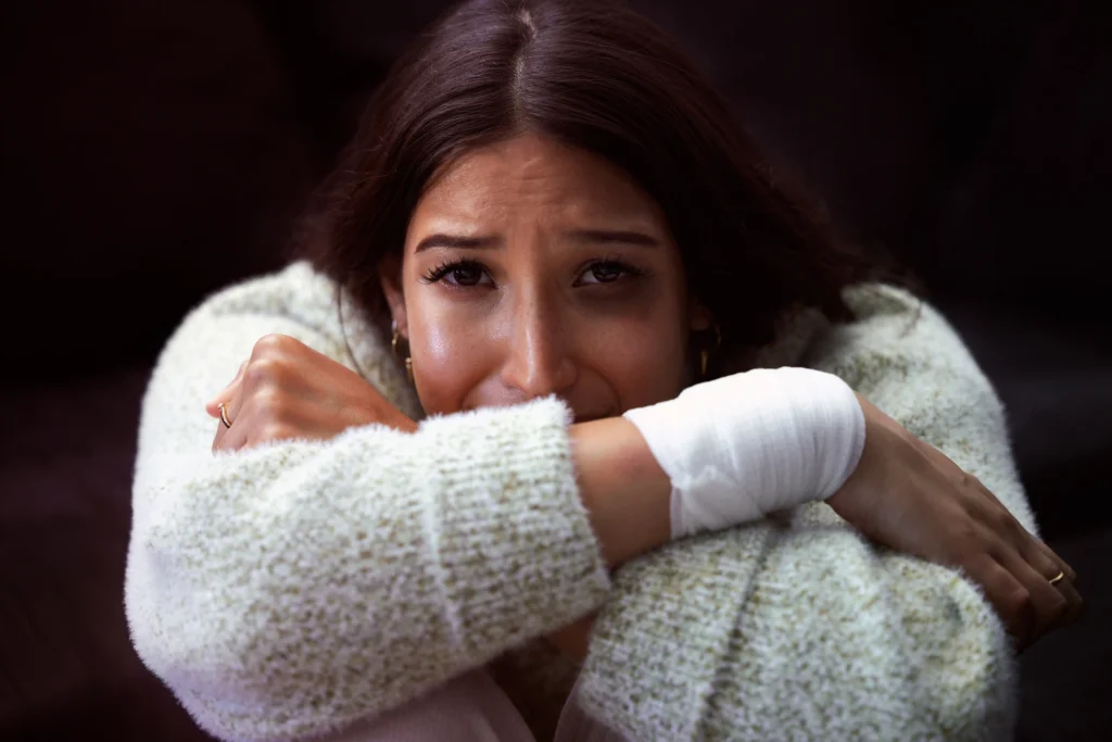 pain is a prison for the mind shot of a young wom r